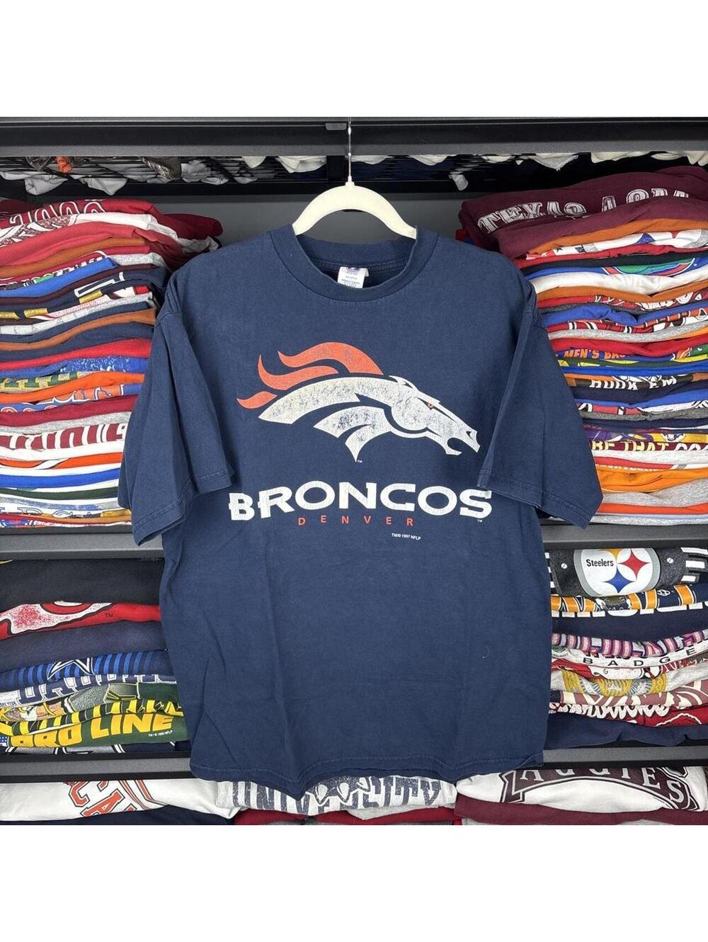 Vintage 90s Denver Broncos 1997 T-Shirt Navy Logo 7 NFL XL